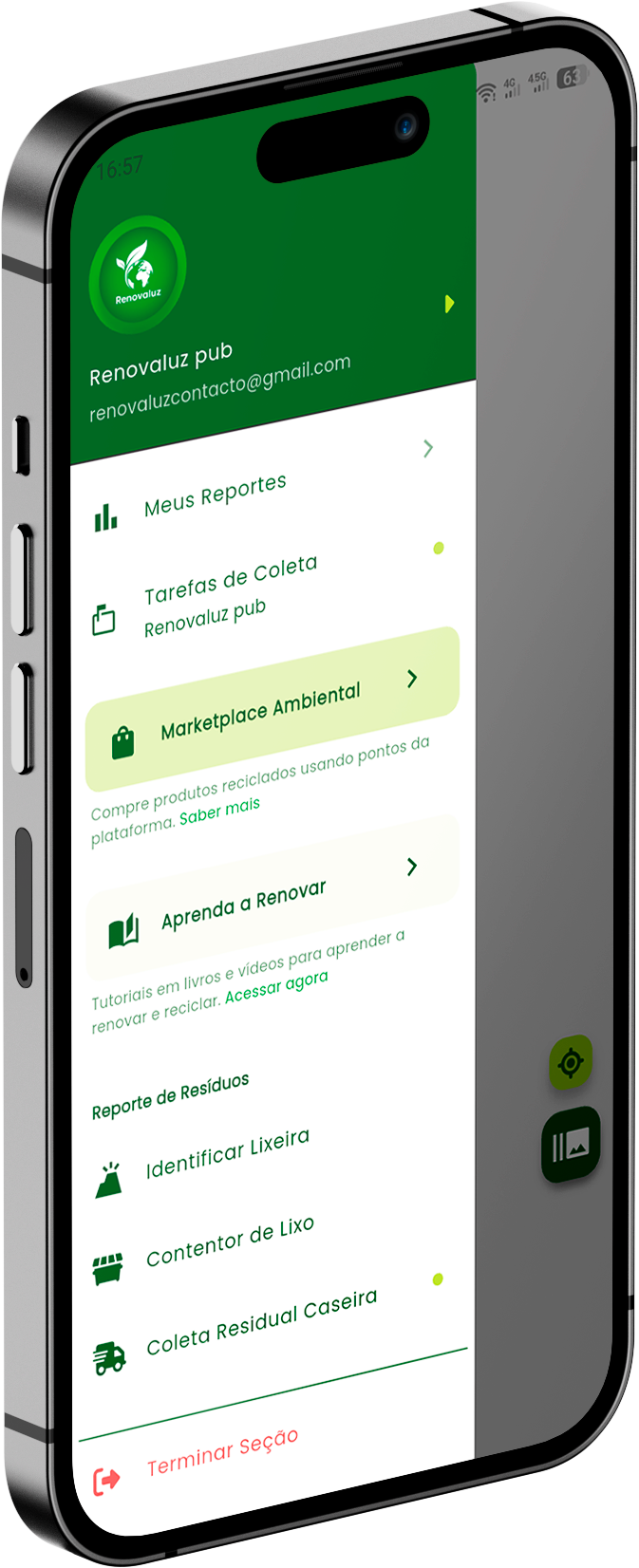 Tela Sidebar Menu